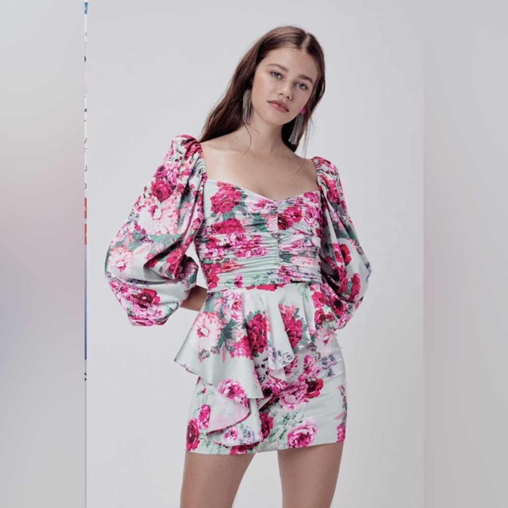 FOR LOVE & LEMONS Women’s Floral Robin Mini Dress W/ Sleeves Size S